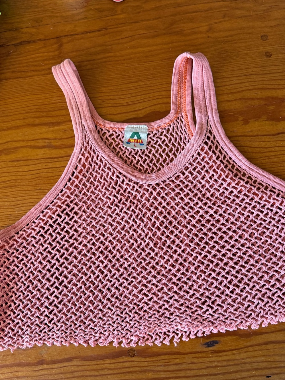Vintage Pink Cropped Mesh Tank Top- Large